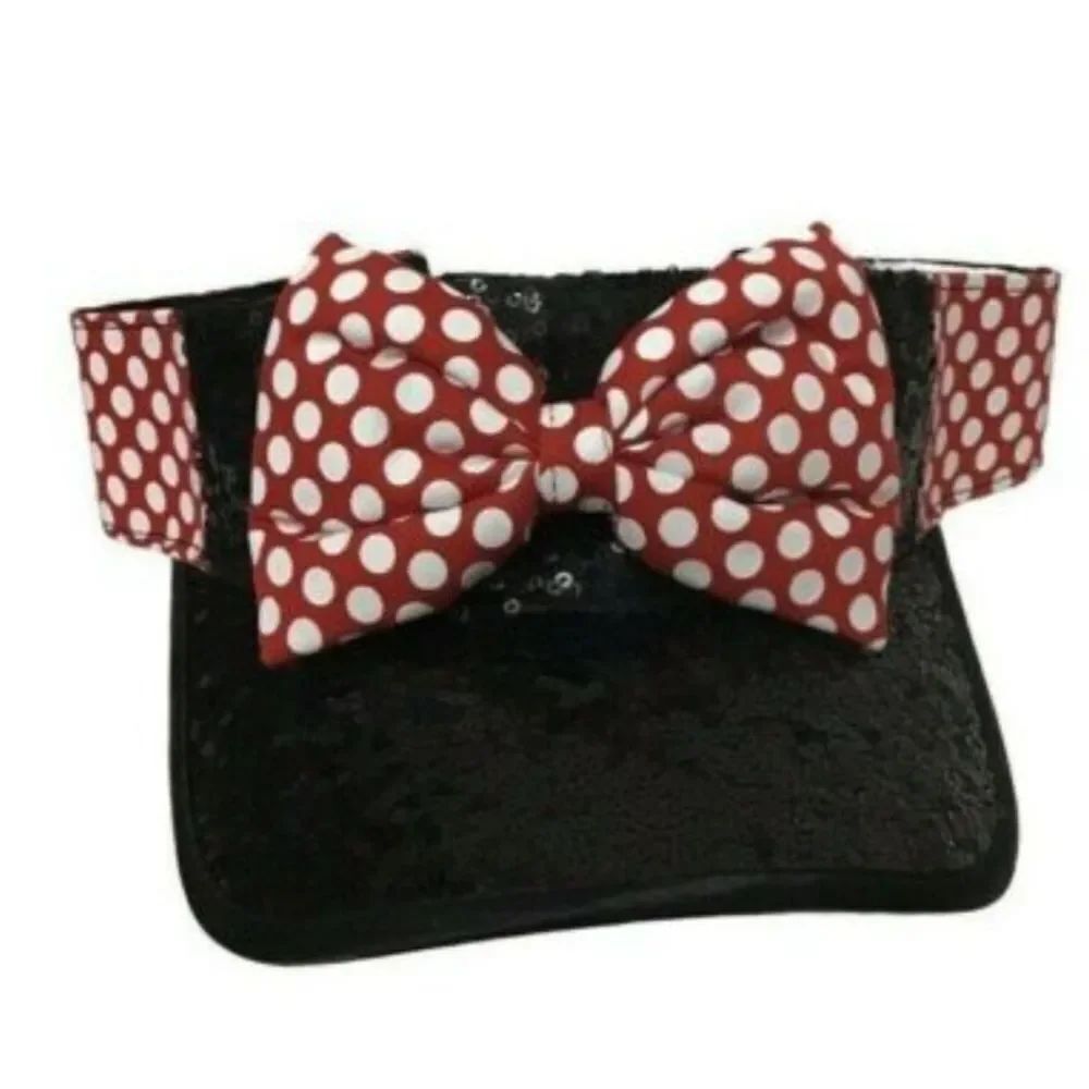 BRAND NEW DISNEY PARKS MINNIE HOUSE VISOR CAP HAT SEQUINS POLKA DOTS BOW